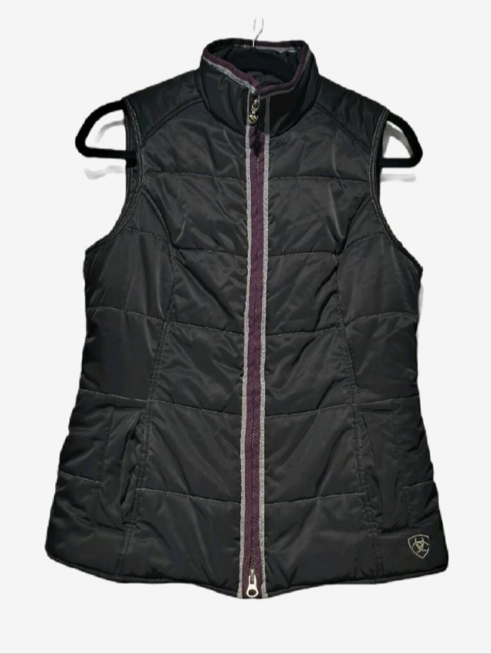 Ariat Black Plum Equestrian Quilted Riding Puffer Vest Cable Knit Lining Small